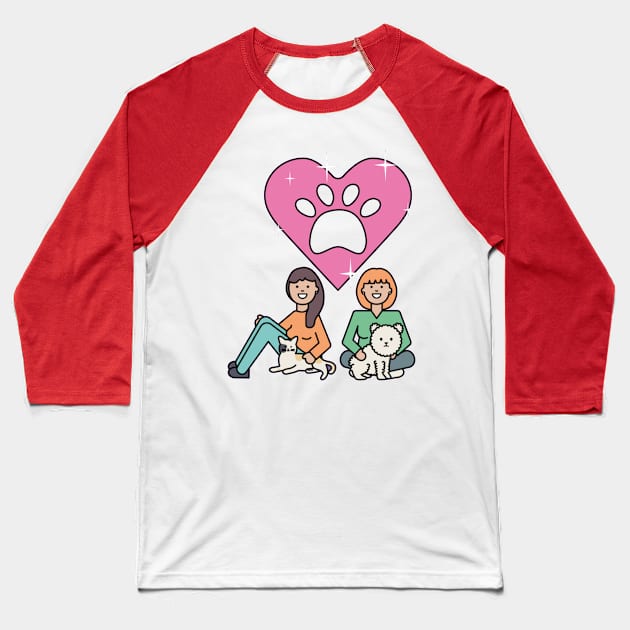 Pets Lovers Design - Cute Girls With Pets, Cool Cat And Dog Baseball T-Shirt by Seopdesigns